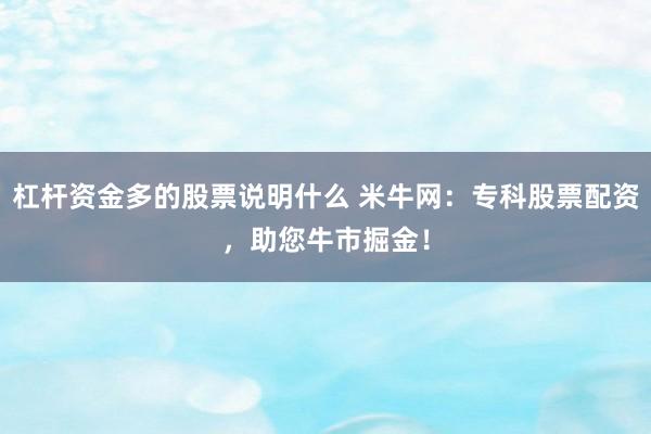 杠杆资金多的股票说明什么 米牛网：专科股票配资，助您牛市掘金！