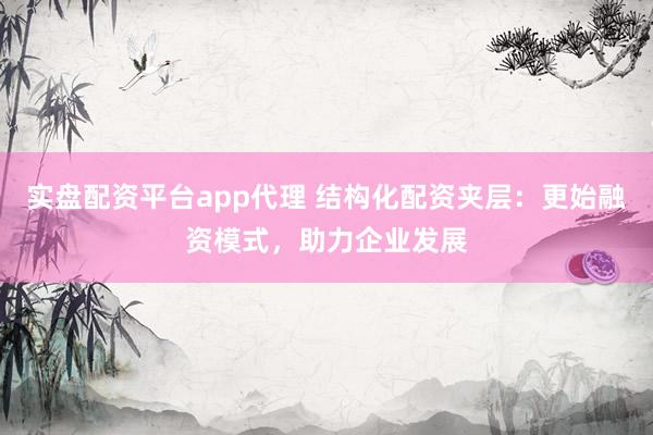 实盘配资平台app代理 结构化配资夹层：更始融资模式，助力企业发展