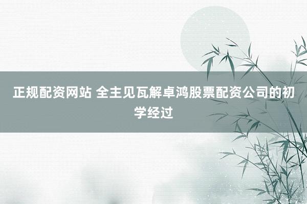 正规配资网站 全主见瓦解卓鸿股票配资公司的初学经过