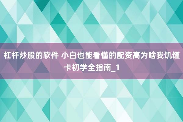 杠杆炒股的软件 小白也能看懂的配资高为啥我饥馑卡初学全指南_1