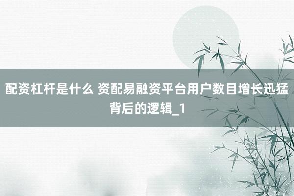 配资杠杆是什么 资配易融资平台用户数目增长迅猛背后的逻辑_1
