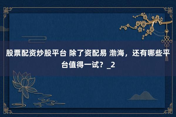 股票配资炒股平台 除了资配易 渤海，还有哪些平台值得一试？_2